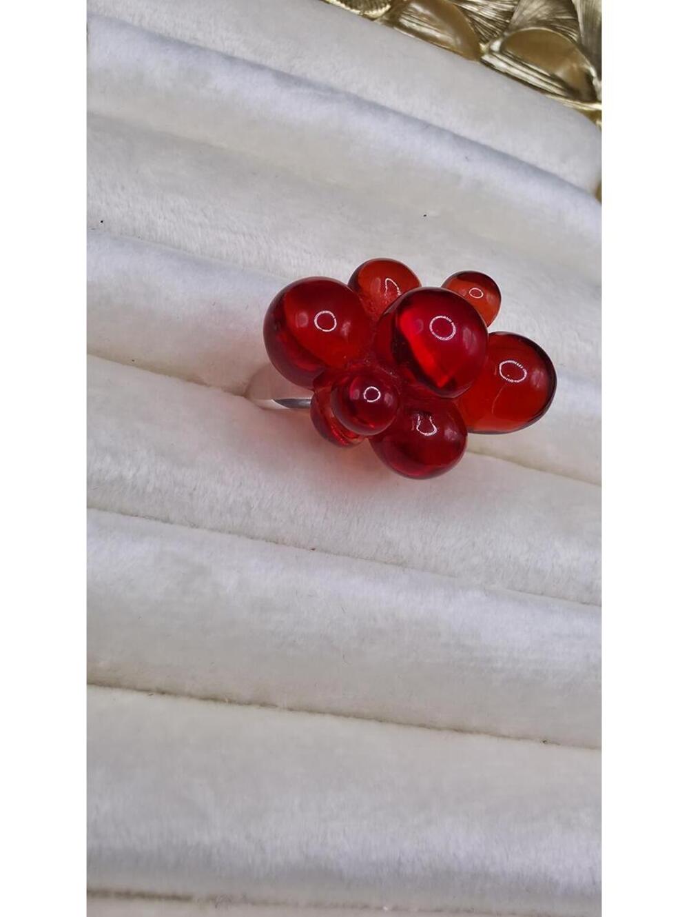 Unique Red Bubble Resin Statement Ring
